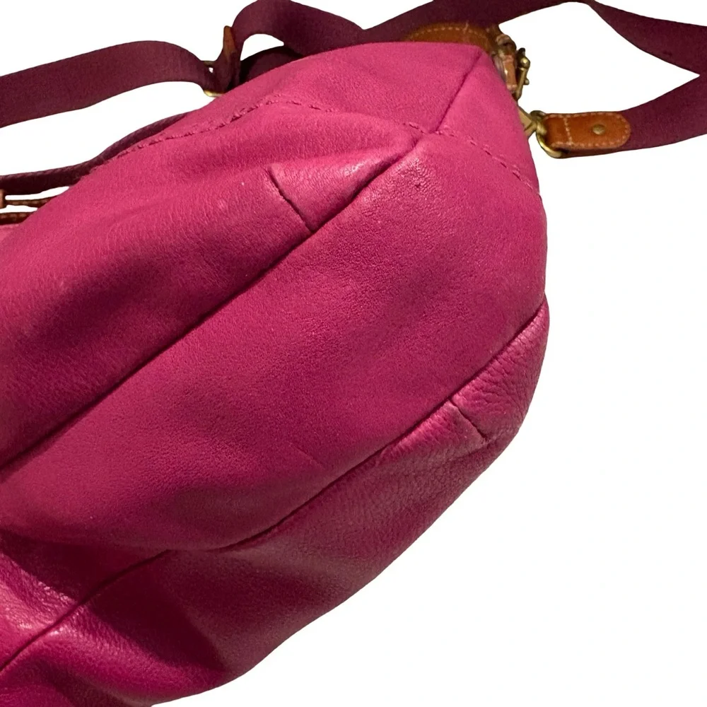 Vtg Fossil Magenta Hobo Double Strap Hobo Pebbled Leather Shoulder Crossbody Bag - Picture 6 of 16